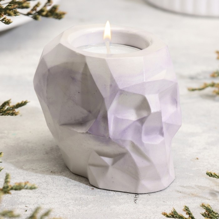 Подсвечник Подсвечник "Череп" из гипса с гранями, 6х9х6,5см,мрамор с фиолетовыми полосками