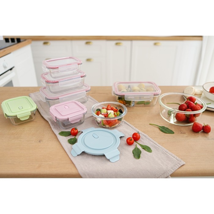 Контейнер из жаропрочного стекла с крышкой Cook and Freeze, 300 мл, 12&times;6 см, цвет МИКС