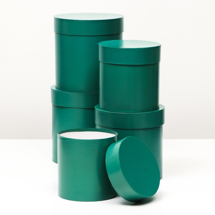 Набор круглых коробок 5 в 1 глянец Изумруд , 20*20,19*19,18*18,16*16,15*15 Набор круглых коробок 5 в 1 глянец Изумруд , 20*20,19*19,18*18,16*16,15*15
