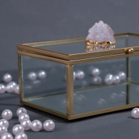 Органайзер для хранения &laquo;MOUNTAINS&raquo;, с крышкой, стеклянный, с зеркальным дном, 1 секция, 14,5 &times; 8,5 &times; 6 см, цвет прозрачный/медный