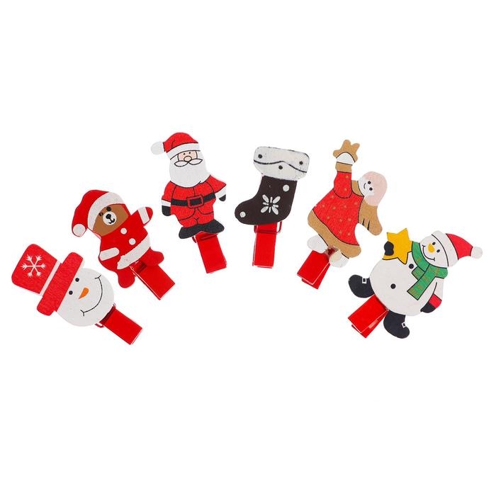 Декоративные прищепки Декоративные прищепки "Всё что нужно в новый год" набор 6 шт. МИКС