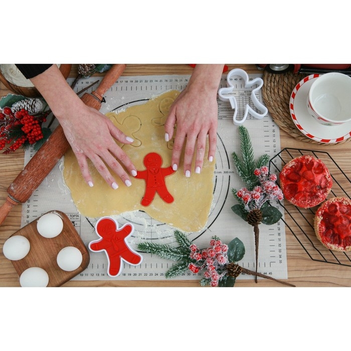 Форма для печенья с 3-мя печатями двухсторонними и прессом Доляна &laquo;Пряничный человечек&raquo;, 13&times;11&times;3,5 см, цвет МИКС