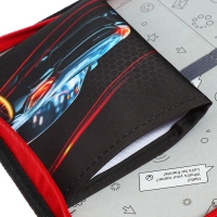 Пенал 1 секция 140 х 210 х 40 мм, откидной карман и косметичка, тканевый, Calligrata TOP Content "Крутая тачка"