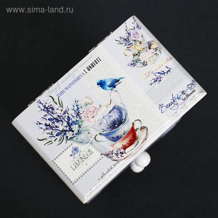 Шкатулка дерево 2 ящика "Синяя птица и лаванда" 18,5х11,7х7,5 см