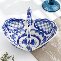 Корзинка овальная, гжель, фарфор, 16х21 см Корзинка овальная, гжель, фарфор, 16х21 см