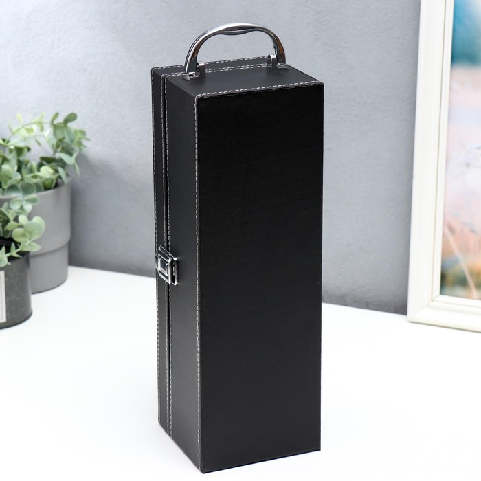 Шкатулка дерево, кожзам под бутылку "Гладкая кожа" 4 предмета 36х11х12 см