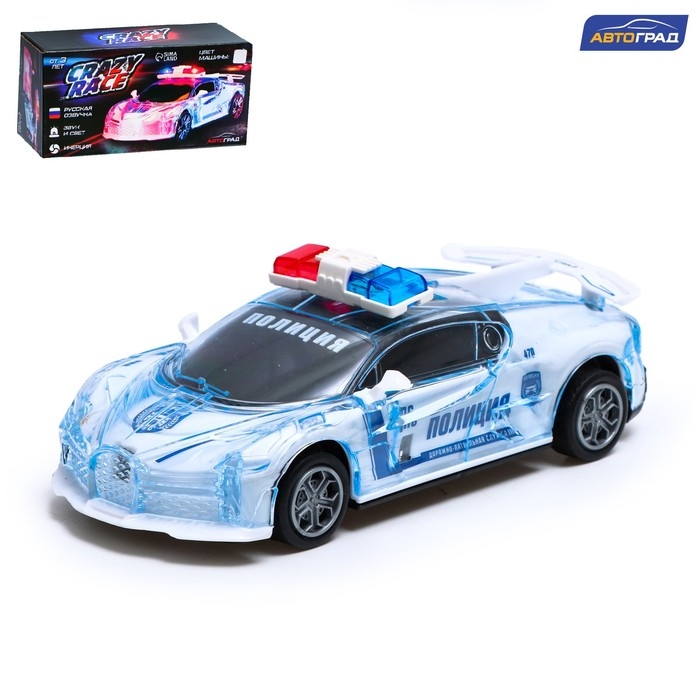 Машина инерционная &laquo;Crazy race, полиция&raquo;, русская озвучка, свет, цвет белый