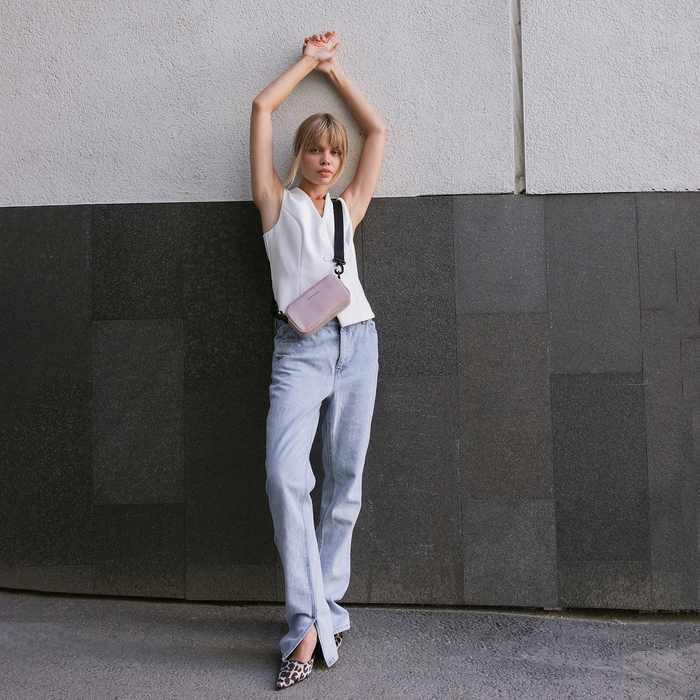 Сумка женская на молнии, TEXTURA, маленький размер, длинный ремень, цвет розовый Сумка женская на молнии, TEXTURA, маленький размер, длинный ремень, цвет розовый