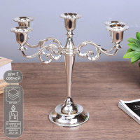Подсвечник металл на 5 свечей "Лаконичность" цвет хром 26,5х27,5х10 см