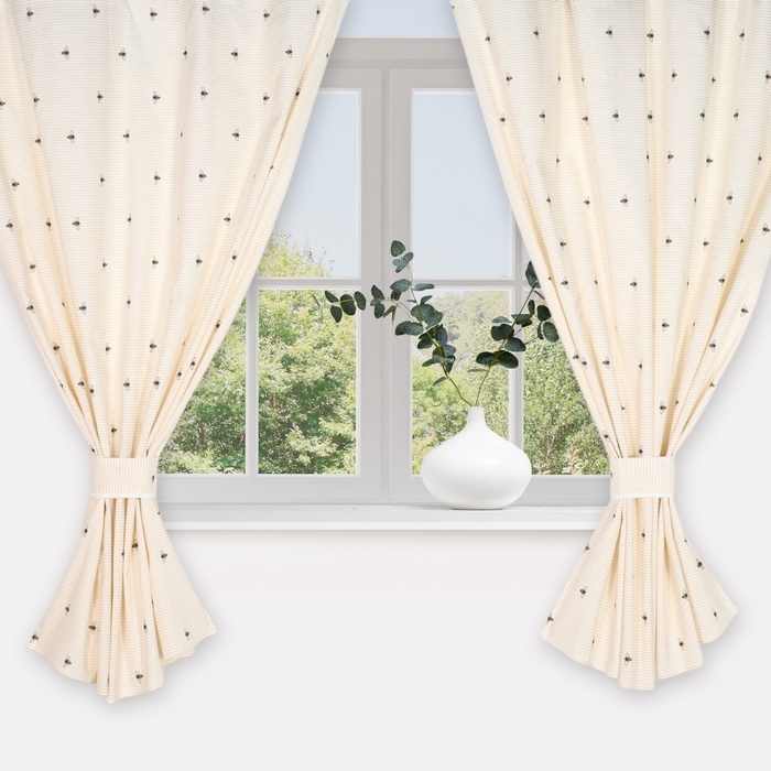 Комплект штор для кухни Доляна "Пчёлки", 150х180 см - 2 шт,  рогожка 164 г/м2, 100% хл