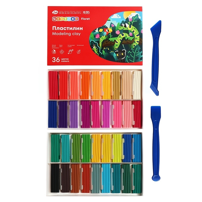 Пластилин ЗХК Пластилин ЗХК "Цветик", 36 цветов, 540 г, со стеком