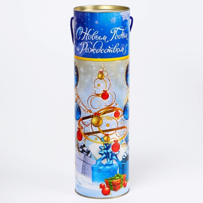 Новый год. Подарочная коробка, тубус «Синие шары» 99х340мм. Новый год. Подарочная коробка, тубус «Синие шары» 99х340мм.