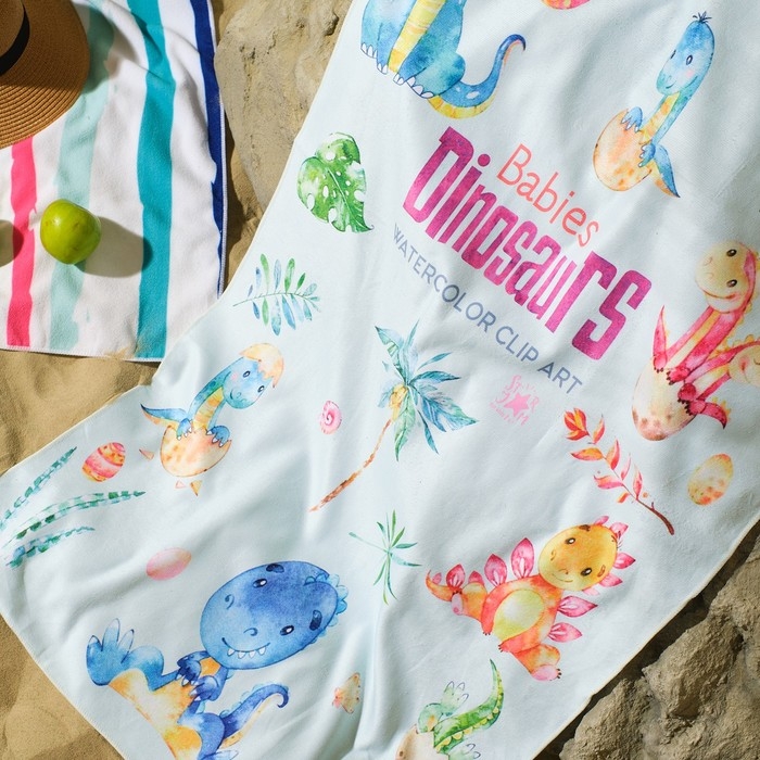 Полотенце пляжное Этель Полотенце пляжное Этель "Динозаврики" 75*140 см, микрофибра, 100% п/э, 230 гр/м2