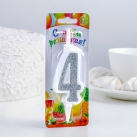 Свеча для торта "Суперблеск", 10,4 см, цифра "4", серебряная блестка Свеча для торта "Суперблеск", 10,4 см, цифра "4", серебряная блестка