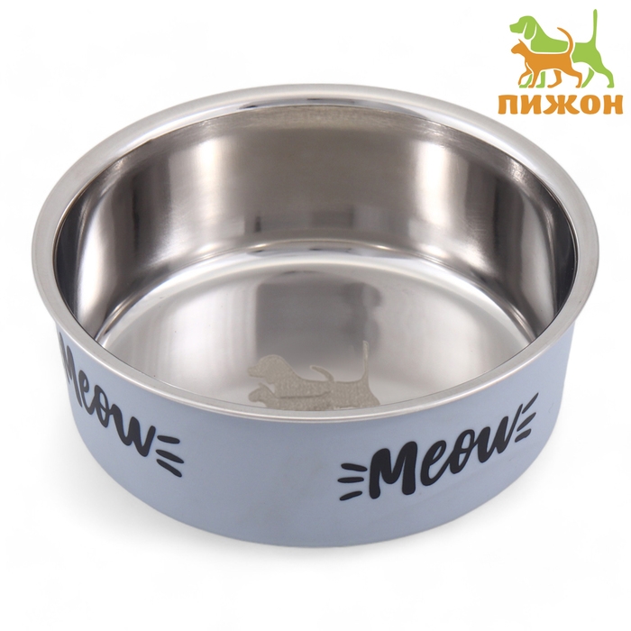 Миска с силиконовым основанием Миска с силиконовым основанием "Мяу", серая, 500 мл