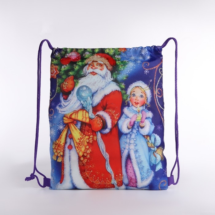Новый год 2025. Новогодний мешок для подарков на шнурке &laquo;Дед Мороз и Снегурочка&raquo;, цвет синий/разноцветный