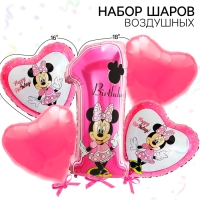 Букет из шаров фольгированных "Happy Birthday", набор 5 шт, Минни Маус, 4 сердечка, единичка Букет из шаров фольгированных "Happy Birthday", набор 5 шт, Минни Маус, 4 сердечка, единичка