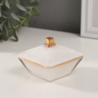 Шкатулка стекло "Вспышка" белая с золотом 7,5х7,5х6 см Шкатулка стекло "Вспышка" белая с золотом 7,5х7,5х6 см