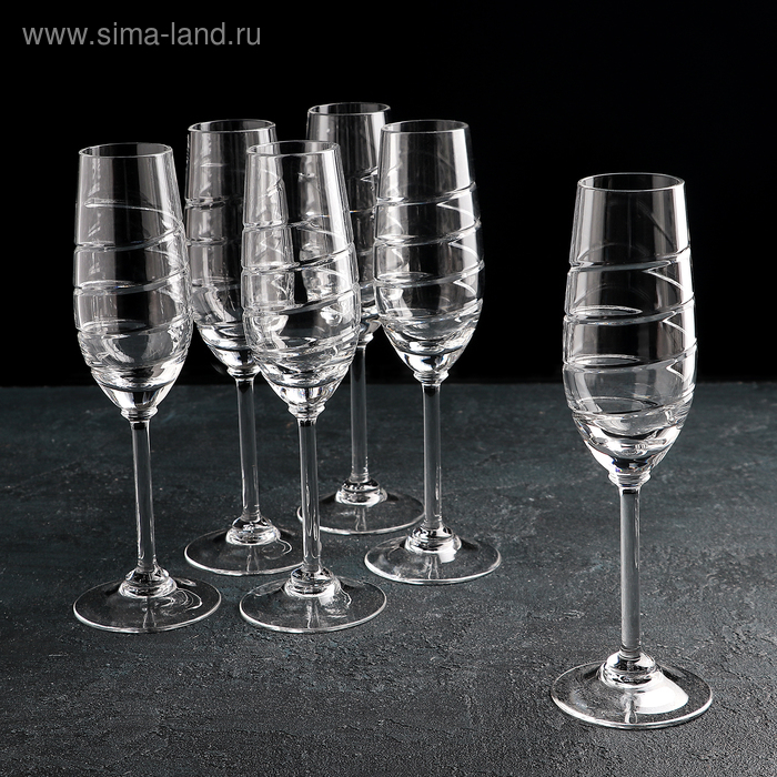 Набор бокалов хрустальных для шампанского &laquo;Спираль&raquo;, 160 мл, 6 шт