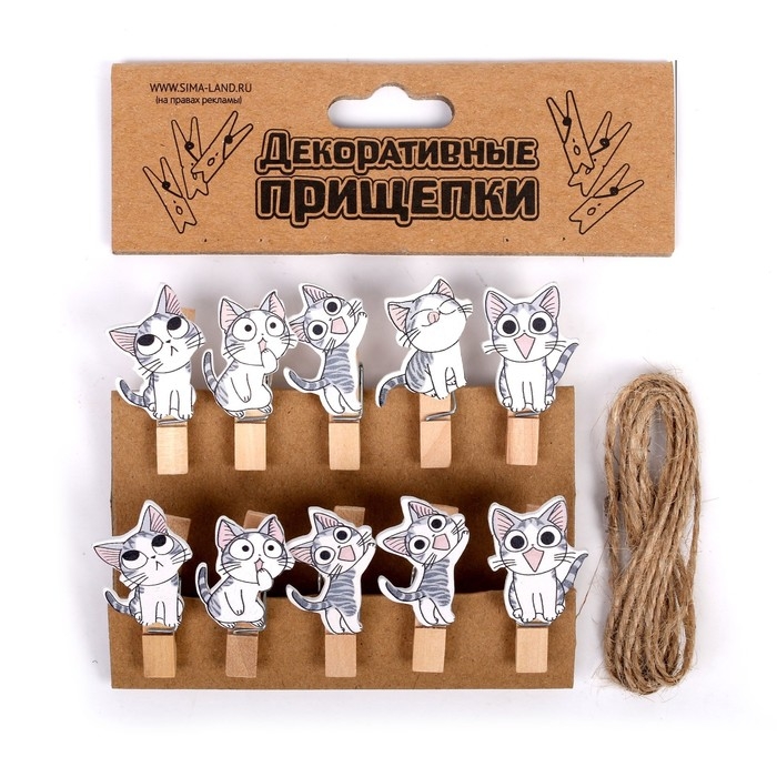 Набор для фото и декора «Котята», в наборе прищепки 10 шт., верёвка 100 см Набор для фото и декора «Котята», в наборе прищепки 10 шт., верёвка 100 см