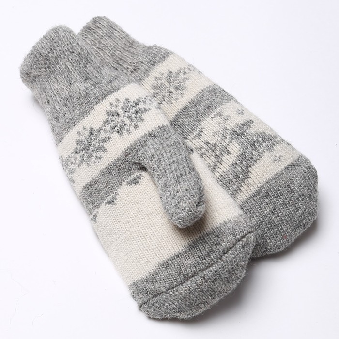 Новый год. Варежки женские шерстяные &laquo;Олень со снежинкой&raquo;, цвет светло-серый/белый, размер 20-22