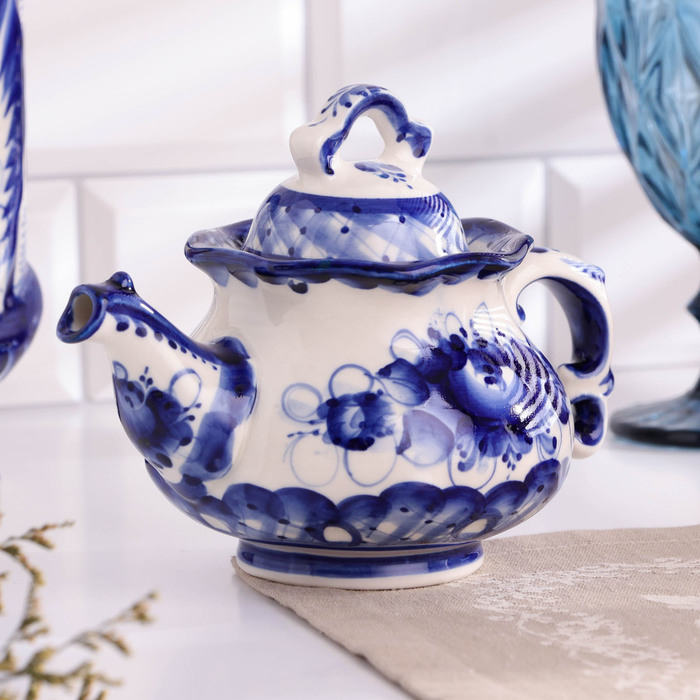 Чайник Чайник "Утро", малый, гжель, фарфор, 12х15 см