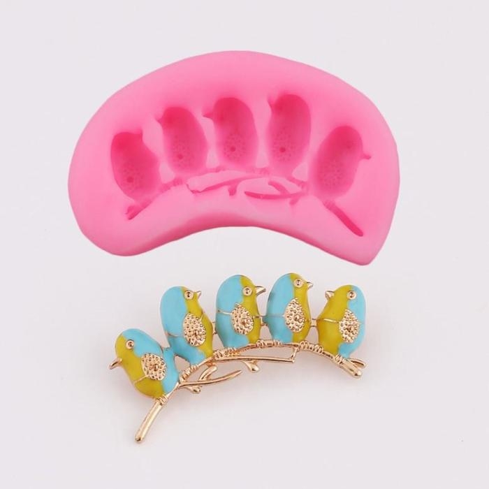 Молд силикон Молд силикон "Пять птичек на ветке" 6,5 см