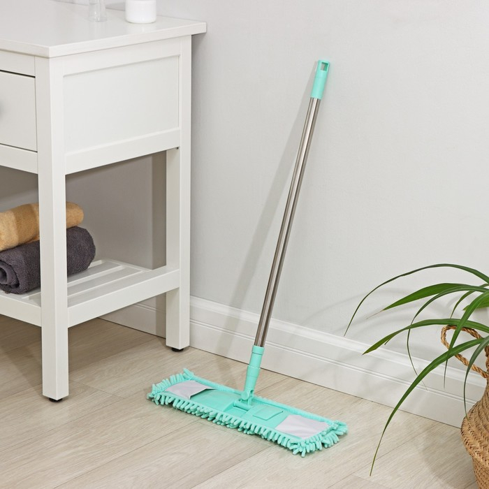 Швабра для мытья пола плоская Доляна, насадка из микрофибры букля 42&times;12 см, телескопическая стальная ручка 80(130) см