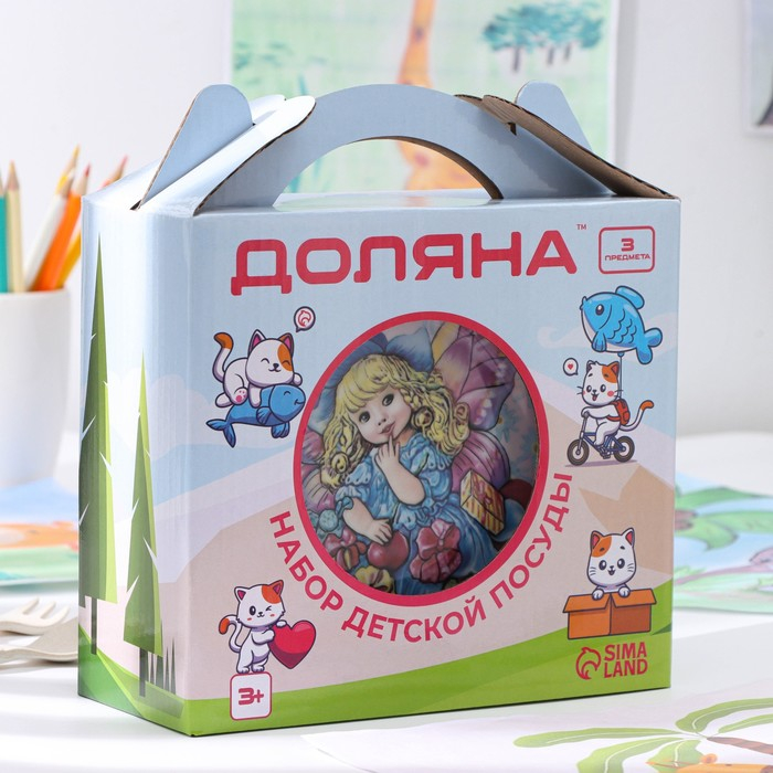 Набор детской посуды из керамики Доляна &laquo;Дюймовочка&raquo;, 3 предмета: кружка 230 мл, миска 400 мл, тарелка d=18 см,цвет белый