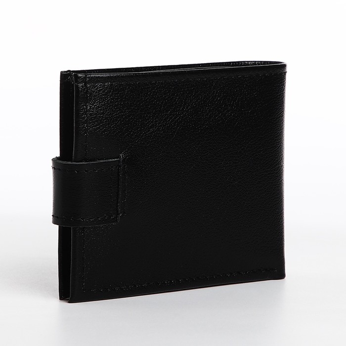 Портмоне мужское на кнопке, для купюр, для карт, для монет, цвет чёрный