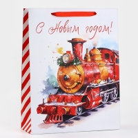 Новый год. Пакет подарочный новогодний ламинированный &laquo;Новогодний поезд&raquo;, L 31 х 40 х 11.5 см, Новый год