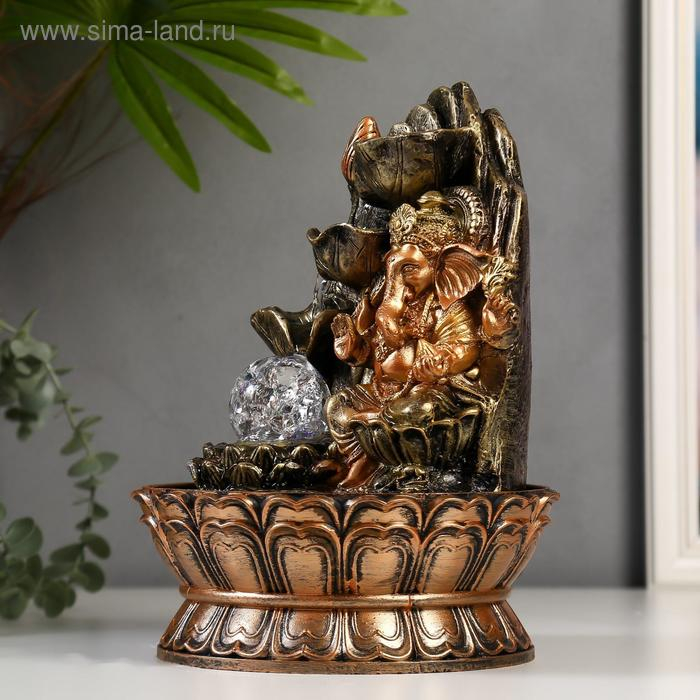 Фонтан настольный от сети, подсветка Фонтан настольный от сети, подсветка "Ганеша у скалы с лотосами" 28х20х20 см