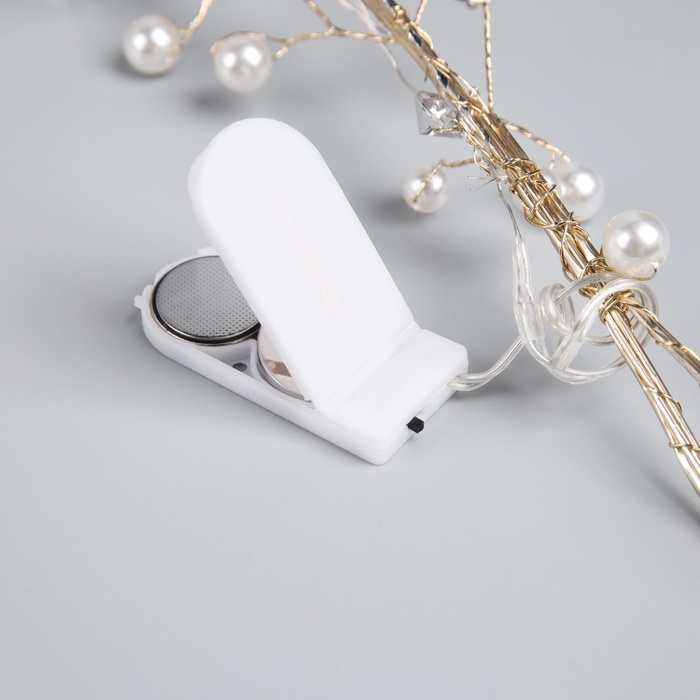 Гирлянда &laquo;Мишура&raquo; 1.2 м роса с насадками &laquo;Бусины&raquo;, IP20, серебристая нить, 20 LED, батарейки CR2032х2 (в комплекте), свечение тёплое белое