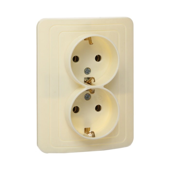 Розетка двухместная Luazon Lighting Розетка двухместная Luazon Lighting "Орион", 16 А, скрытая, с з/к, бежевая