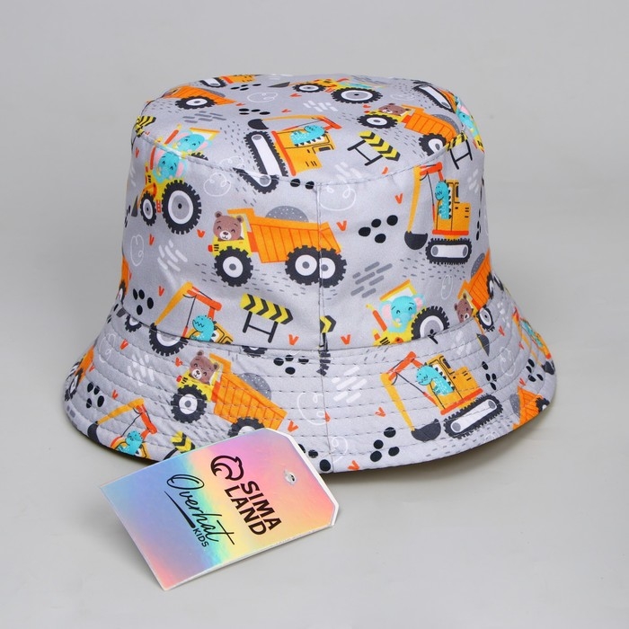 Панама детская для мальчика «Трактор», цвет серый, р-р 52-54 Панама детская для мальчика «Трактор», цвет серый, р-р 52-54