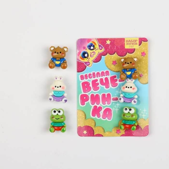 Набор пластиковых значков Набор пластиковых значков "Веселая вечерина", 3 шт, 2,1 х 2,9 см