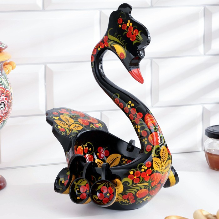 Братина &laquo;Лебедь&raquo;, 22&times;18&times;28 см, с ковшами 6 шт, хохлома