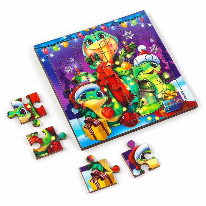 Пазлы для детей деревянные &laquo;Новый год! Новогодняя змея&raquo;, 16 элементов, символ года 2025