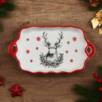 Новый год! Блюдо новогоднее керамическое &laquo;Снежный олень&raquo;, 23х13х2.5 см, цвет белый