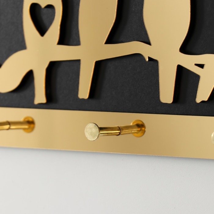 Крючки декоративные дерево "Птицы на веточке" чёрный, зеркальный 3,1х34х14,4 см