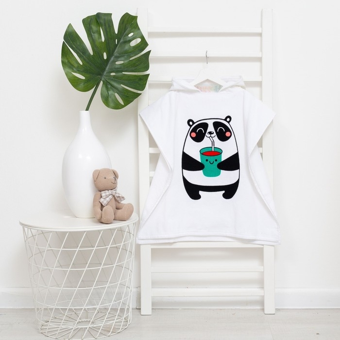 Полотенце-пончо детское махровое Крошка Я &laquo;Панда&raquo; 60х120см, 100% хлопок, 300гр/м2