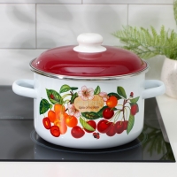 Кастрюля эмалированная &laquo;Черешня&raquo;, 4 л, индукция, цвет белый