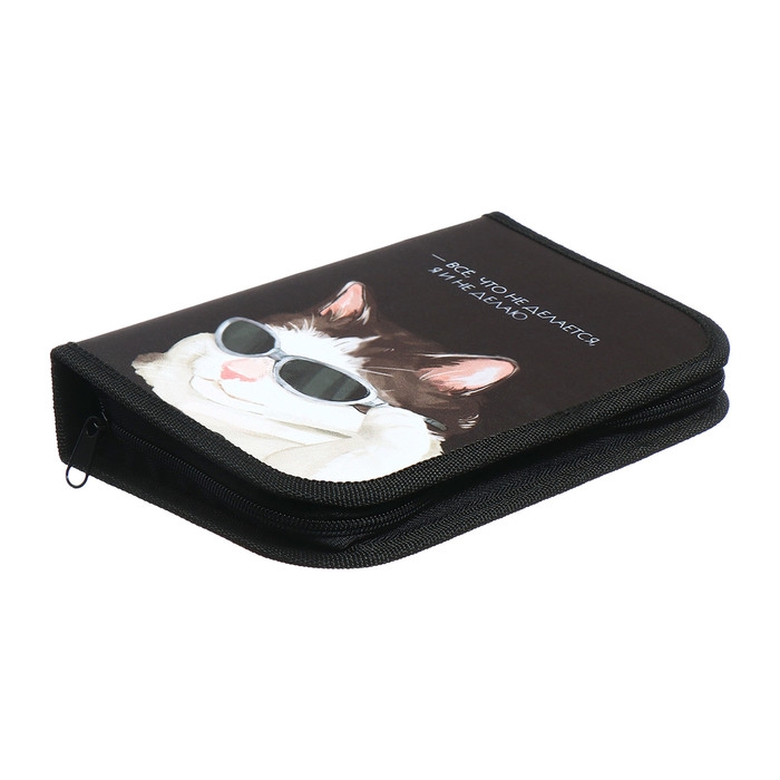 Пенал 1 секция 140 х 210 х 40 мм, откидной карман и косметичка, тканевый, Calligrata TOP Content Пенал 1 секция 140 х 210 х 40 мм, откидной карман и косметичка, тканевый, Calligrata TOP Content "Коты мемы"