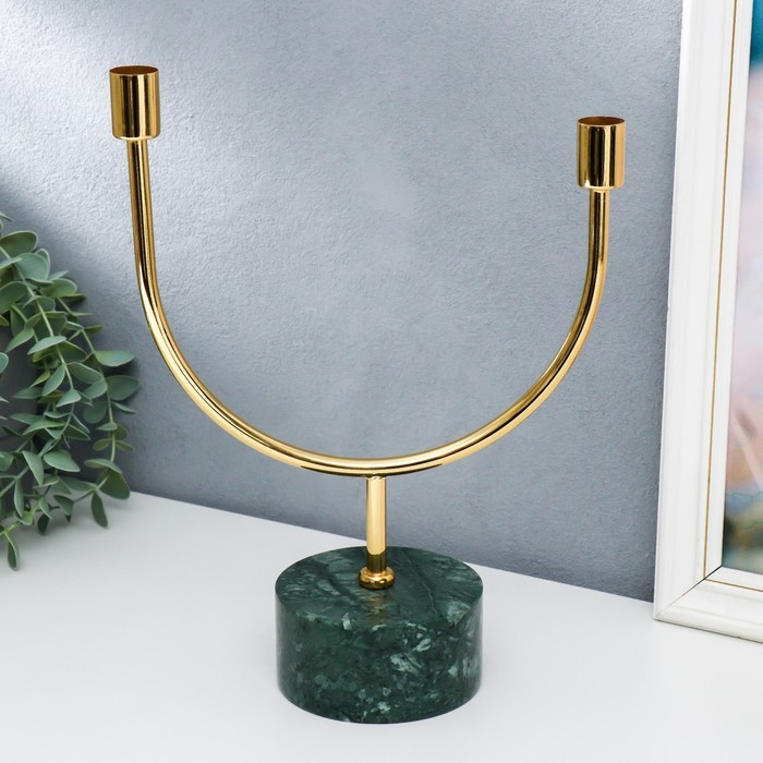 Подсвечник мрамор, металл на 2 свечи Подсвечник мрамор, металл на 2 свечи "Малахит. Изгибы" 30х23 см