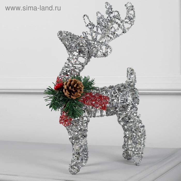 Светодиодная фигура &laquo;Олень серебристый&raquo; 25 &times; 30 &times; 10 см, металл, батарейки ААх3 (не в комплекте), свечение тёплое белое
