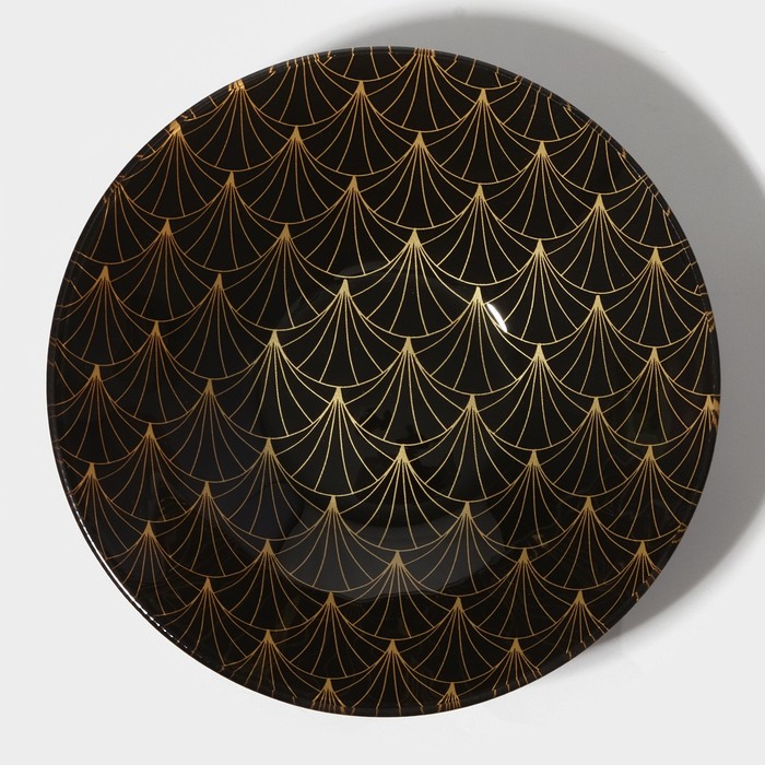 Набор тарелок стеклянных Доляна &laquo;Золотое перо&raquo;, 19 предметов: 6 десертных тарелок, 6 обеденных тарелок, 6 мисок, салатник