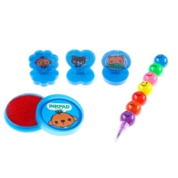 Набор для рисования: печать 3 шт., штемпельная подушка, карандаш 7 цветов, цвет голубой Набор для рисования: печать 3 шт., штемпельная подушка, карандаш 7 цветов, цвет голубой