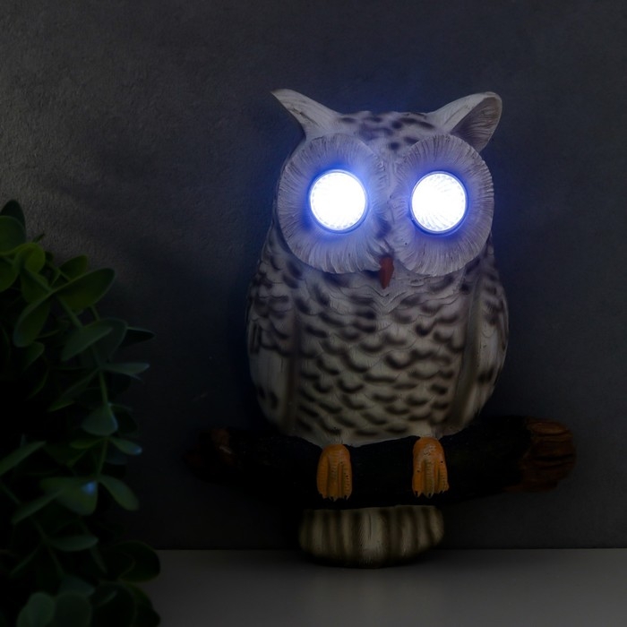 Сувенир настенный полистоун свет "Белый филин на ветке" от солнечной батареи 20х8х17,5 см