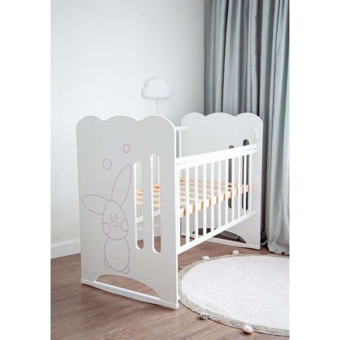 Кровать детская Sweet Rabbit колесо-качалка (белый) ( 1200х600)