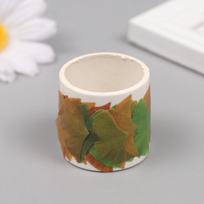 Клейкая лента бумага Клейкая лента бумага "Листья гинкго" 50 картинок 3,5х3,5х3.7 см